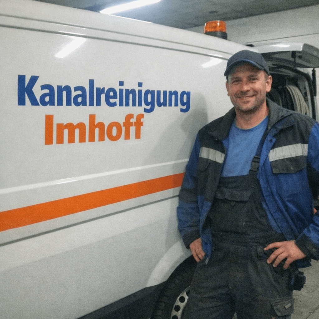 Fachmann für Kanalreinigung vor dem Einsatzfahrzeug