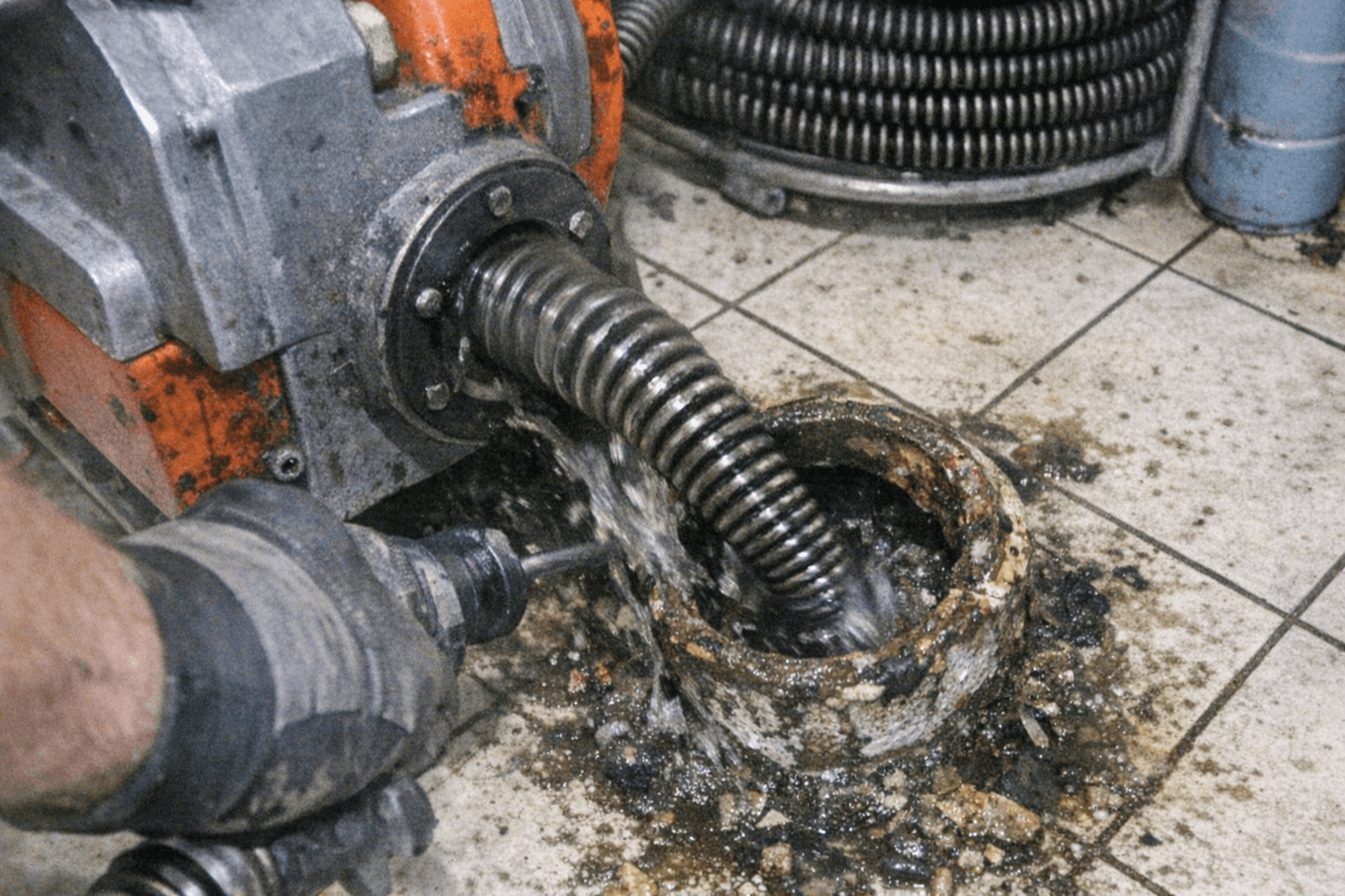 Mechanische Rohrreinigung mit Spirale im Einsatz