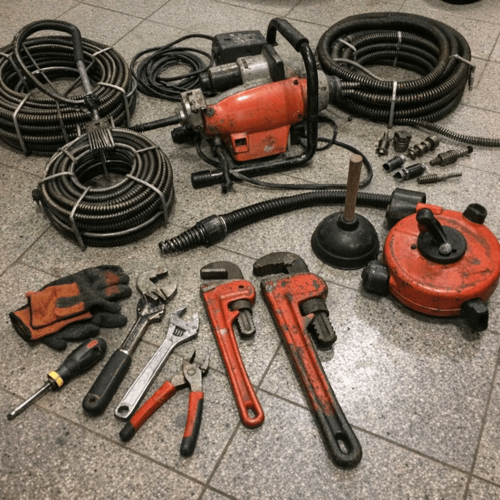 Professionelles Werkzeug zur Beseitigung einer Abflussverstopfung